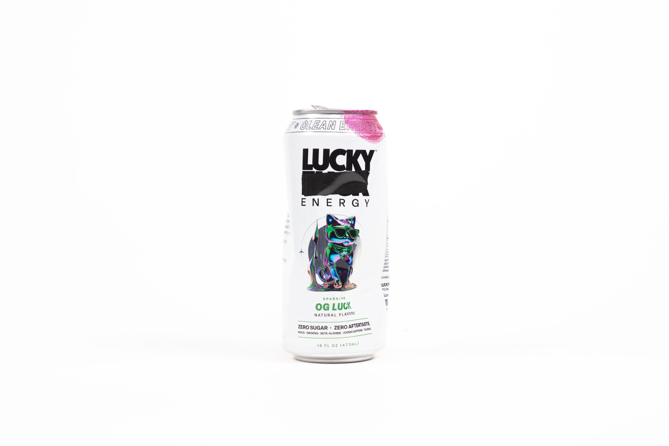 Lucky crushed can with lipstick on it